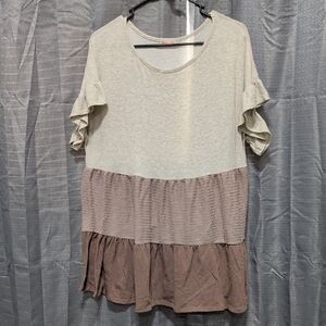 Women's Cream and Brown Ruffle Sleeve Top